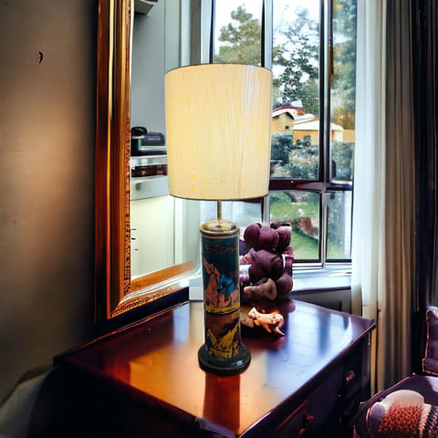 Khoj Crafts - Wooden lamp : Noor 2 ( Shade Included)