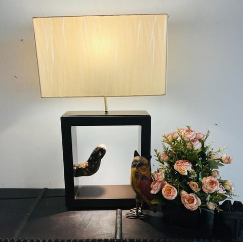 Khoj Crafts - Aabida :  Classic Wide Table Lamp with a  Bird Sculpture ( Shade Included )