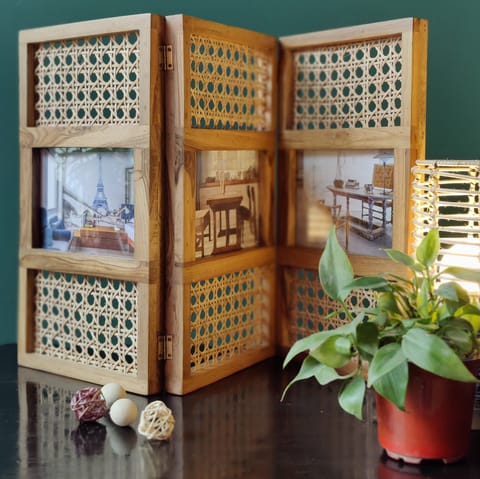 Opaque Studio-Divider Teak Wood Triple Photo Frame