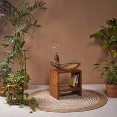 Opaque Studio-Arch Cane Teak Wood Side Table