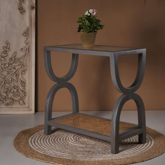 Opaque Studio-Polar Stroke Teak Wood Console Table