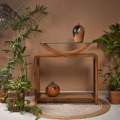 Opaque Studio-Arch Cane Teak Wood Console Table