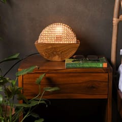 Opaque Studio-Noksen Cane Teak Table Lamp