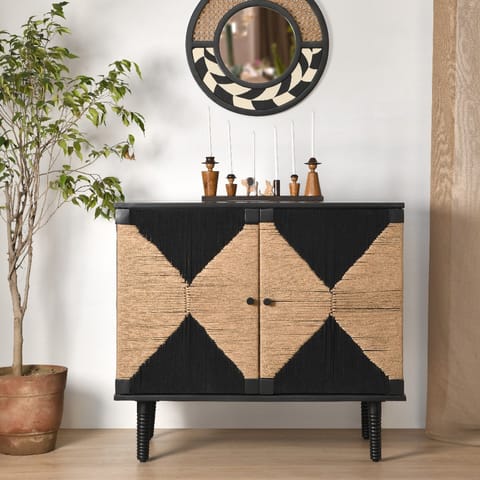 Opaque Studio-Rush Weave Black Colour Storage Cabinet
