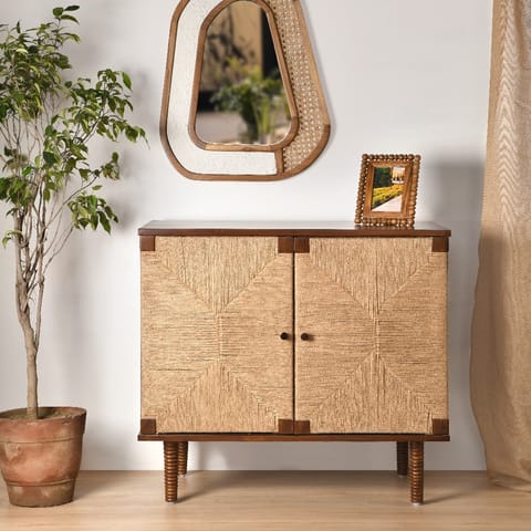 Opaque Studio-Rush Weave Teak Colour Storage Cabinet