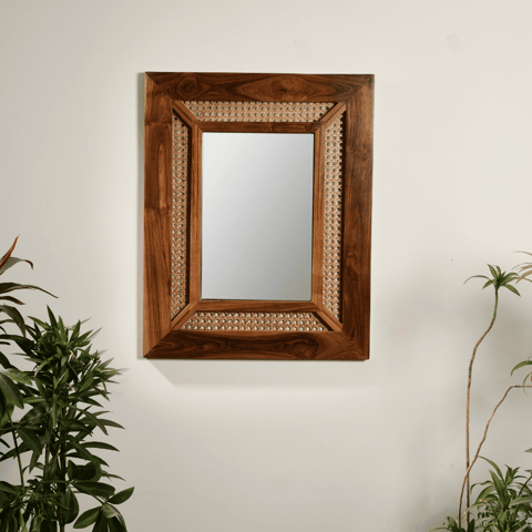 Opaque Studio-Vintage Teak Cane Wall Mirror