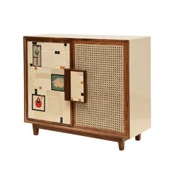 Opaque Studio-Aviary Cane Double Door Cabinet