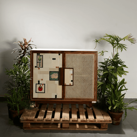 Opaque Studio-Aviary Cane Double Door Cabinet
