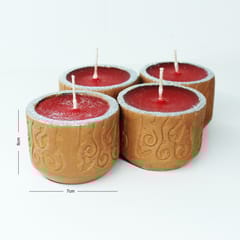 Craftlipi - Terracotta Clay Designer "DOMATIC CYLINDER" Perfumed Candle / Reusable Candle Holder - Set of 4