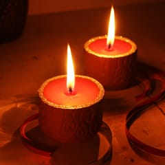 Craftlipi - Terracotta Clay Designer "DOMATIC CYLINDER" Perfumed Candle / Reusable Candle Holder - Set of 4
