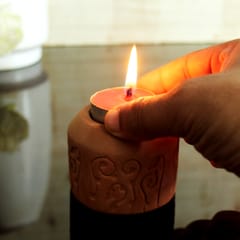 Craftlipi - Terracotta Clay Designer "DOMATIC CYLINDER" Perfumed Candle / Reusable Candle Holder - Set of 4