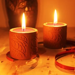 Craftlipi - Terracotta Clay Designer  "CYLINDER" Perfumed Candle / Reusable Candle Holder - Set of 4