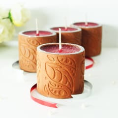 Craftlipi - Terracotta Clay Designer  "CYLINDER" Perfumed Candle / Reusable Candle Holder - Set of 4