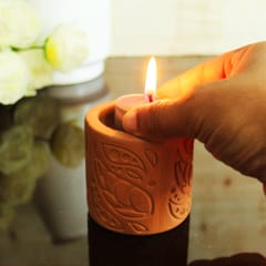 Craftlipi - Terracotta Clay Designer  "CYLINDER" Perfumed Candle / Reusable Candle Holder - Set of 4