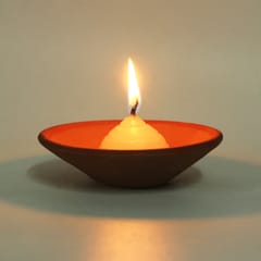 Craftlipi - Terracotta Clay "PLATO" Candle Pot / Holder / Plate : Set of 12 + Complimentary Candles / Tealights 12 pcs