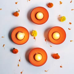 Craftlipi - Terracotta Clay "PLATO" Candle Pot / Holder / Plate : Set of 12 + Complimentary Candles / Tealights 12 pcs