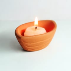 Craftlipi - Terracotta Clay "BOAT" Candle Pot / Holder : Set of 6 + Complimentary Candles / Tealights 6 pcs