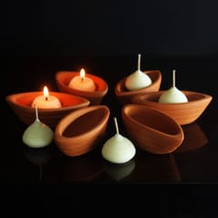 Craftlipi - Terracotta Clay "BOAT" Candle Pot / Holder : Set of 6 + Complimentary Candles / Tealights 6 pcs