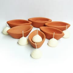 Craftlipi - Terracotta Clay "BOAT" Candle Pot / Holder : Set of 6 + Complimentary Candles / Tealights 6 pcs