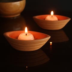 Craftlipi - Terracotta Clay "BOAT" Candle Pot / Holder : Set of 6 + Complimentary Candles / Tealights 6 pcs