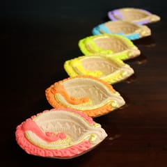 Craftlipi - Colourful Motiff Diya (Design2) : Diwali Special - Set Of 12 Diyas & Cotton Wicks
