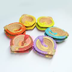 Craftlipi - Colourful Motiff Diya (Design2) : Diwali Special - Set Of 12 Diyas & Cotton Wicks