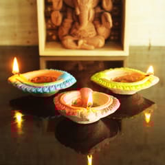 Craftlipi - Colourful Motiff Diya (Design2) : Diwali Special - Set Of 12 Diyas & Cotton Wicks