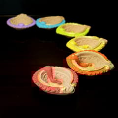 Craftlipi - Colourful Motiff Diya (Design2) : Diwali Special - Set Of 12 Diyas & Cotton Wicks