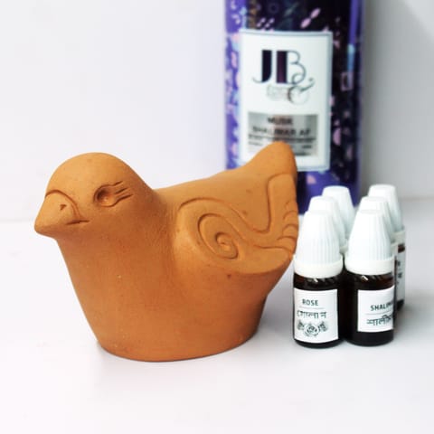 Craftlipi - Porus Terracotta BIRD Air Aroma Diffuser for Indoor TABLE TOP : Set of 1 BIRD + 6 perfumes 10ml each