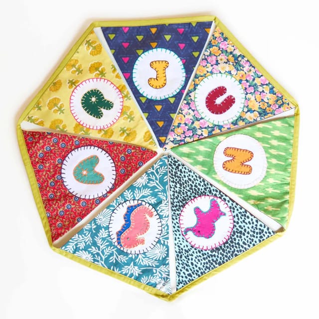UMW - Upcycled Personalized Name Banner with Animal Motifs (Triangle Flag)