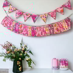 UMW - Upcycled Party Pink Streamer Combo - Pink Banner Bunting + Pink Fringe Streamer Garland (Pack of 2)
