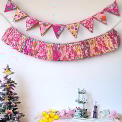 UMW - Upcycled Party Pink Streamer Combo - Pink Banner Bunting + Pink Fringe Streamer Garland (Pack of 2)