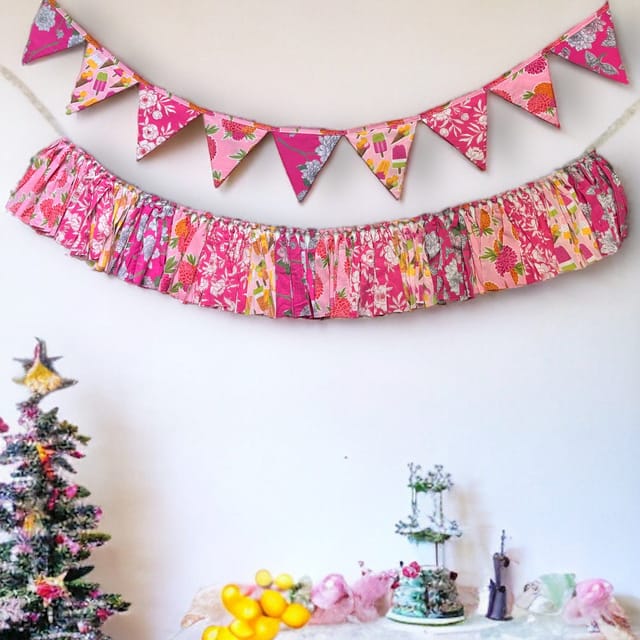 UMW - Upcycled Party Pink Streamer Combo - Pink Banner Bunting + Pink Fringe Streamer Garland (Pack of 2)