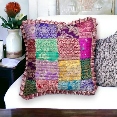 UMW - EarthSilk Patchwork Frilly Cushion Covers (100% Silk)