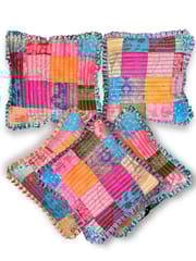 UMW - EarthSilk Patchwork Frilly Cushion Covers (100% Silk)