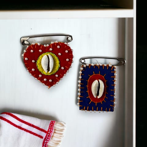 UMW - Love Heart & Whimsy Brooch (Set of 2) (Red & Blue)