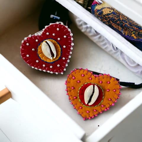 UMW - Love Heart Brooch (Set of 2) (Red & Yellow)