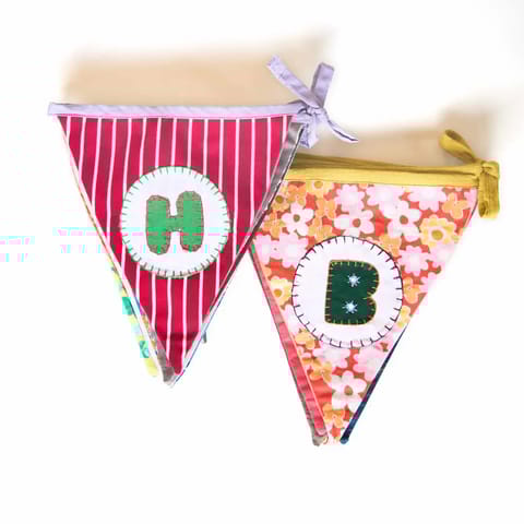 UMW - Upcycled Happy Birthday Triangle Flag Bunting/Banner