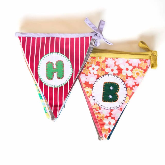 UMW - Upcycled Happy Birthday Triangle Flag Bunting/Banner