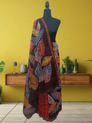 Anoothi-A Handpainted Batik Maheshwari Silk Cotton Saree in Red and Dark Brown