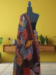 Anoothi-A Handpainted Batik Maheshwari Silk Cotton Saree in Red and Dark Brown