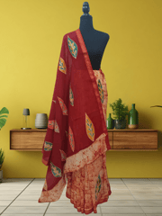 Anoothi-A Handpainted Batik Maheshwari Silk Cotton Saree in Red and Beige