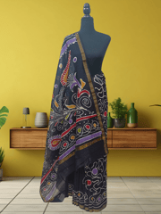 Anoothi-A Handpainted Batik Maheshwari Silk Cotton Saree in Turquoise and White