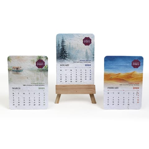 bioQ Plantable Desk Calendar 2025 - Majestic India with Wooden Stand | Eco Gift