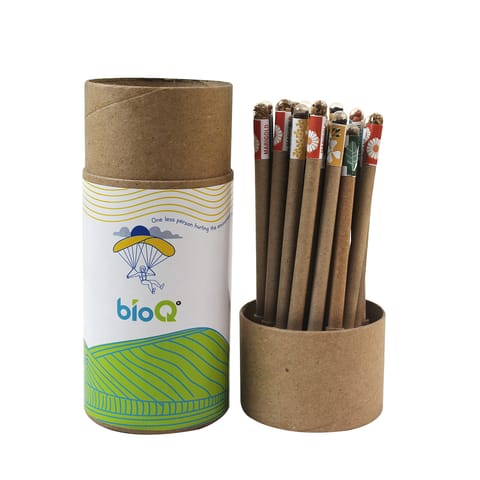 bioQ Box of 25 Plantable Seed Pens | Eco Friendly Box for Offices | Recycled Paper Bulk Packaging | Grow Plants from Pens | 100% bio-degradable Pen Body