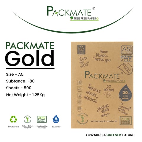 Packmate -  Gold Copier - A5, 1 Ream, 500 Sheet (Pack of 2)  Made From 100% Recycled Paper