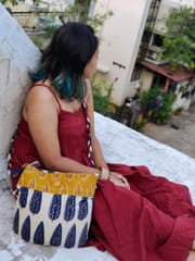 Almitra Sustainables-Blue & Off-white Hand Block Printed Braided Ethnic Sling Bags.