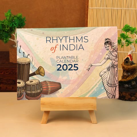 bioQ Plantable Desk Calendar 2025 - Classical Dance Collection with Wooden Easel Stand | Premium Large Format Eco Gift (7"x5")
