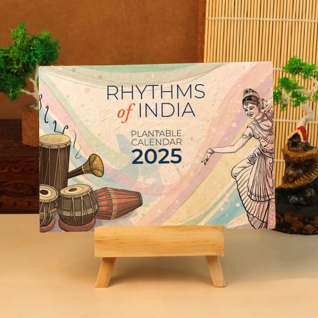 bioQ Plantable Desk Calendar 2025 - Classical Dance Collection with Wooden Easel Stand | Premium Large Format Eco Gift (7"x5")