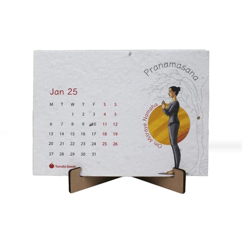 bioQ Plantable Desk Calendar 2025 - Yoga Collection with MDF Stand | Premium Large Format Eco Gift (7"x5")